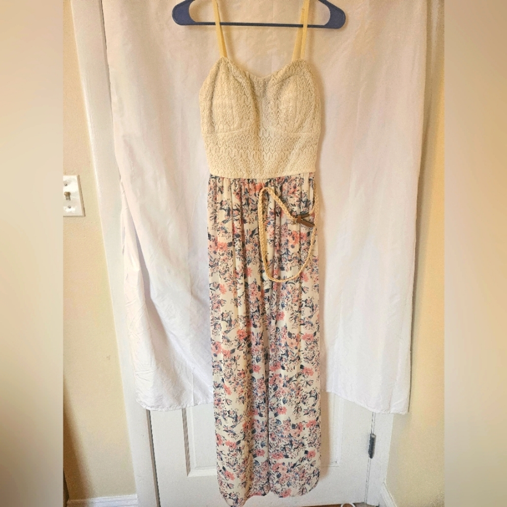 Cream and Floral Maxi Dress